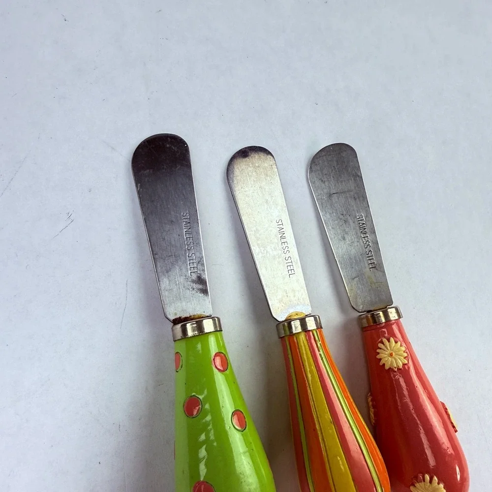 Vintage Style Colorful Resin Handle Cheese‎ Spreaders Set of 3 Stainless Steel